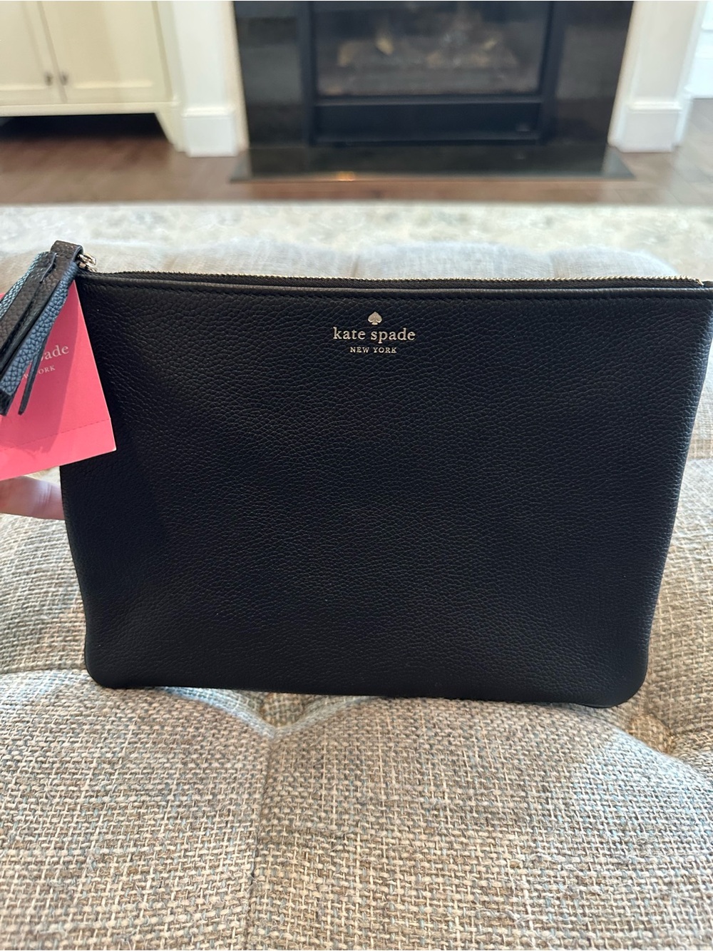 Kate Spade Black Pebbled Leather Pouchette Clutch Bag NWT